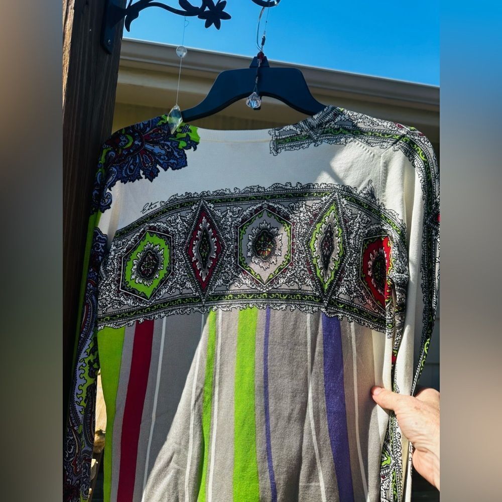 Etro Sweater Gorgeous detail and color luxury Silk/Elastin blend SZ 40 EU US S - Picture 6 of 7
